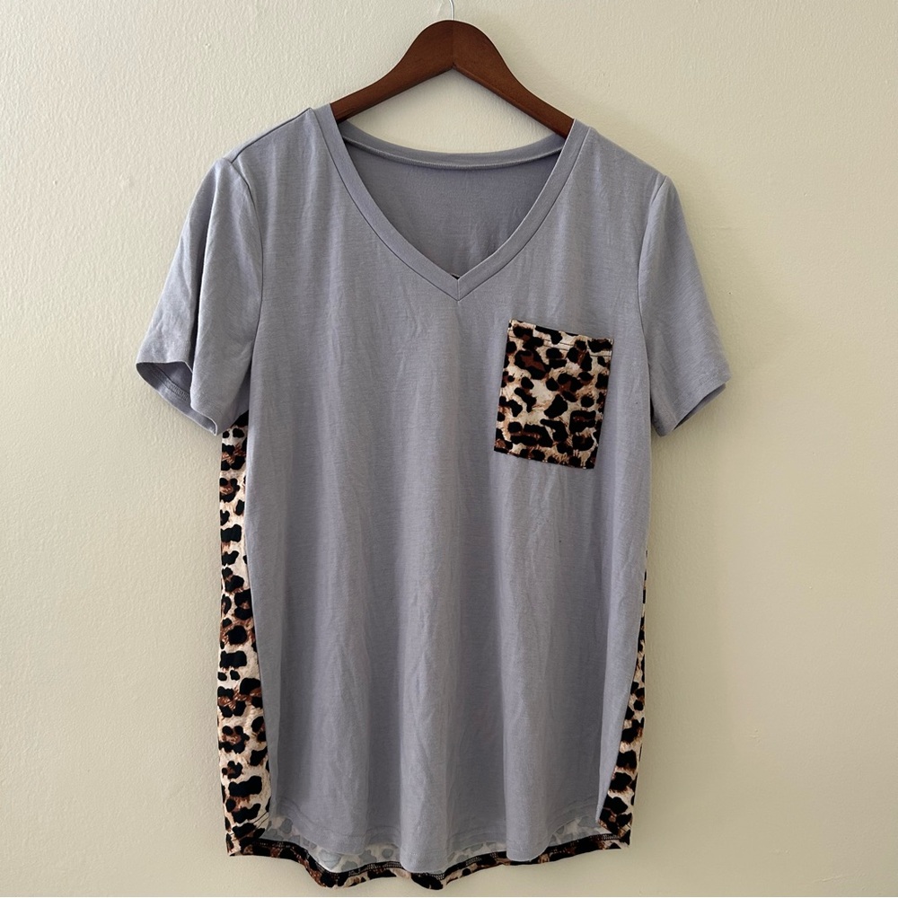 Grey and Cheetah Colorblock tee